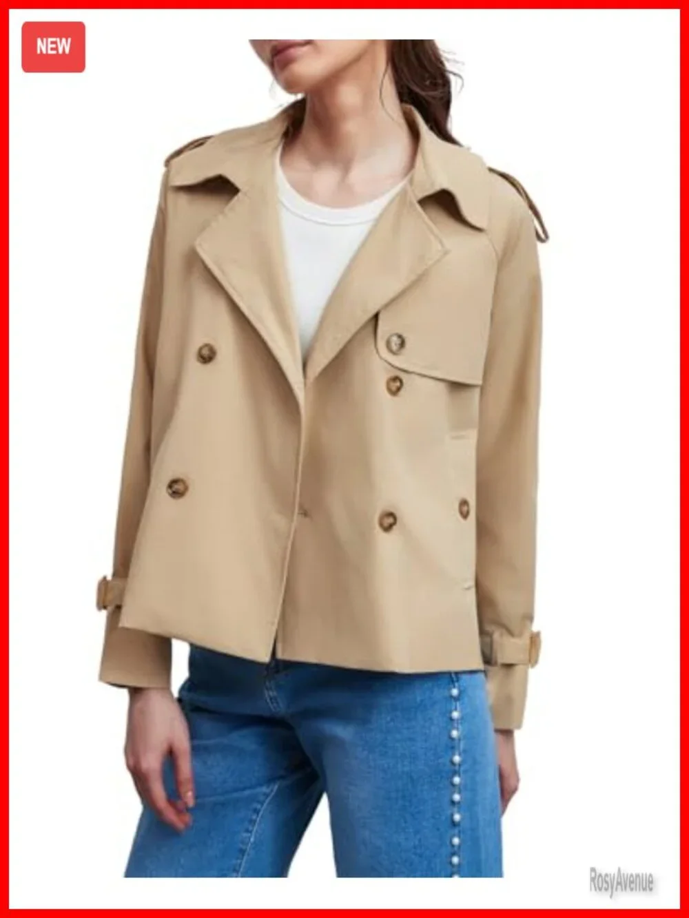Cropped Trench Coat Double Breasted Notched Lapel Belted Cuffs